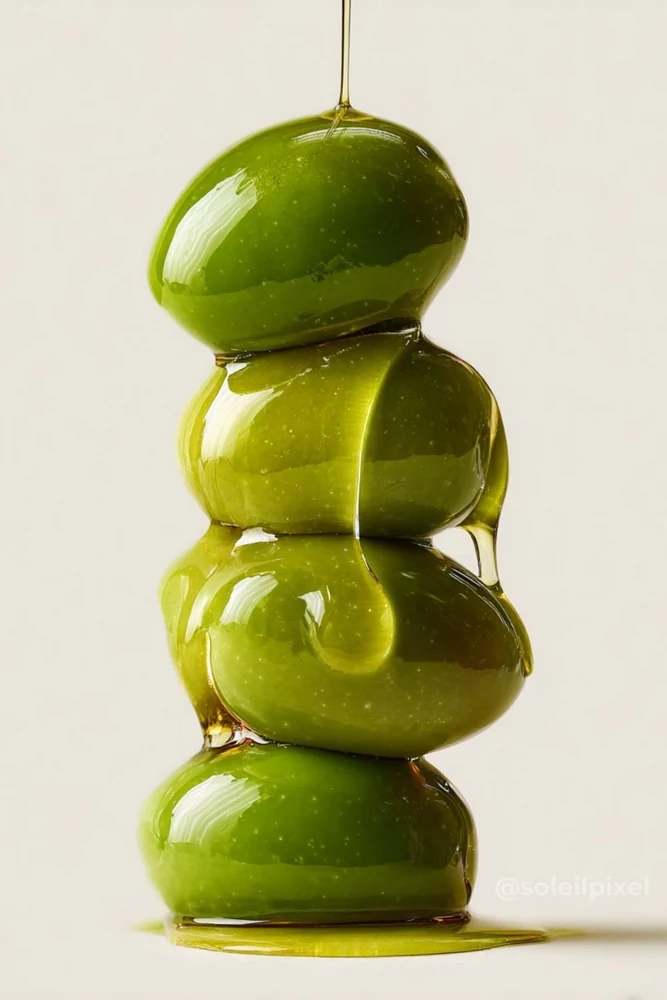 Olives vertes baignées d’un filet d’huile dorée