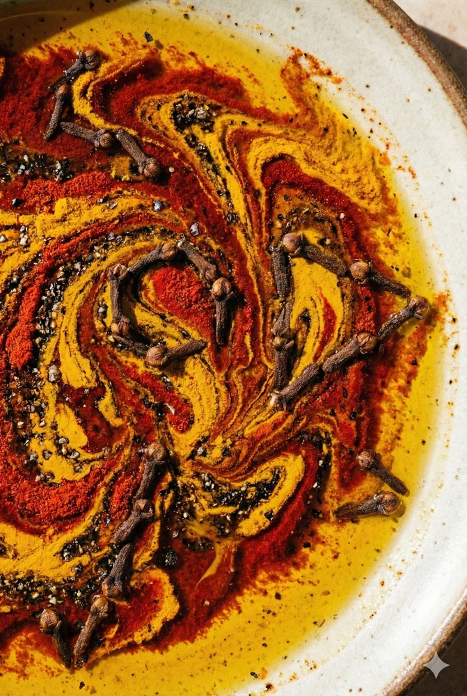 Une composition de légumes rôtis dans une huile dorée